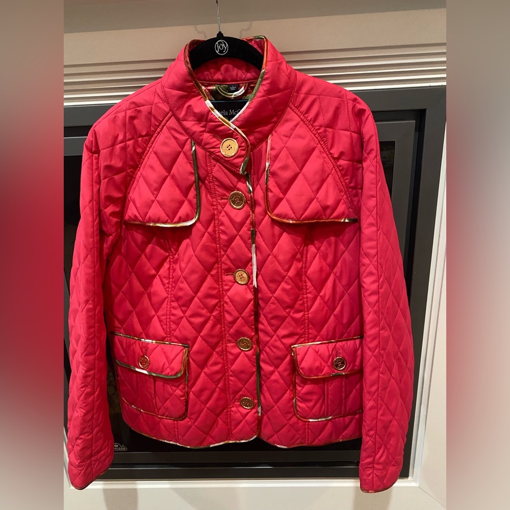 Women’s Pamela McCoy Mist  Pink Quilted Flower Lining  Jacket Golf Buttons- Sz L